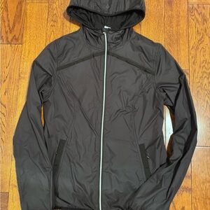 Ivivva Black Hooded Rain Jacket with Light Contrast Zip